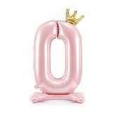 Balónek číslo 0 stojící růžový s korunkou 84 cm